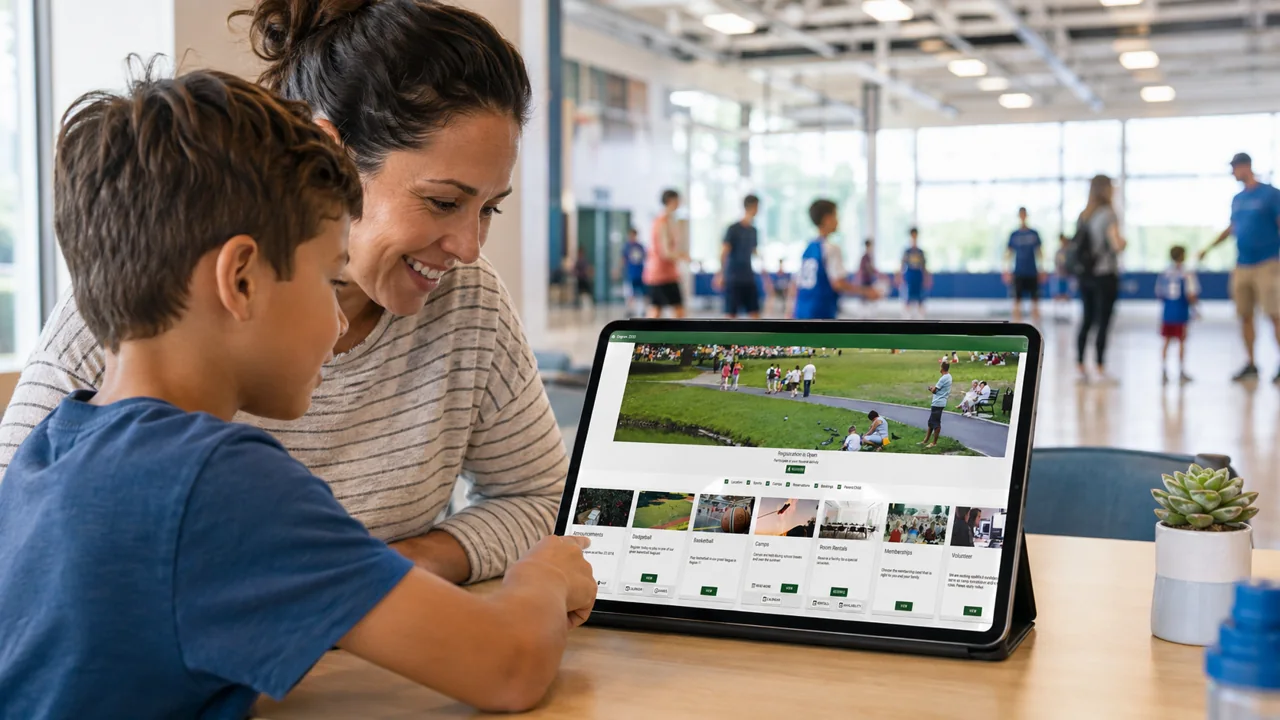 A parent and child exploring activities together on a tablet