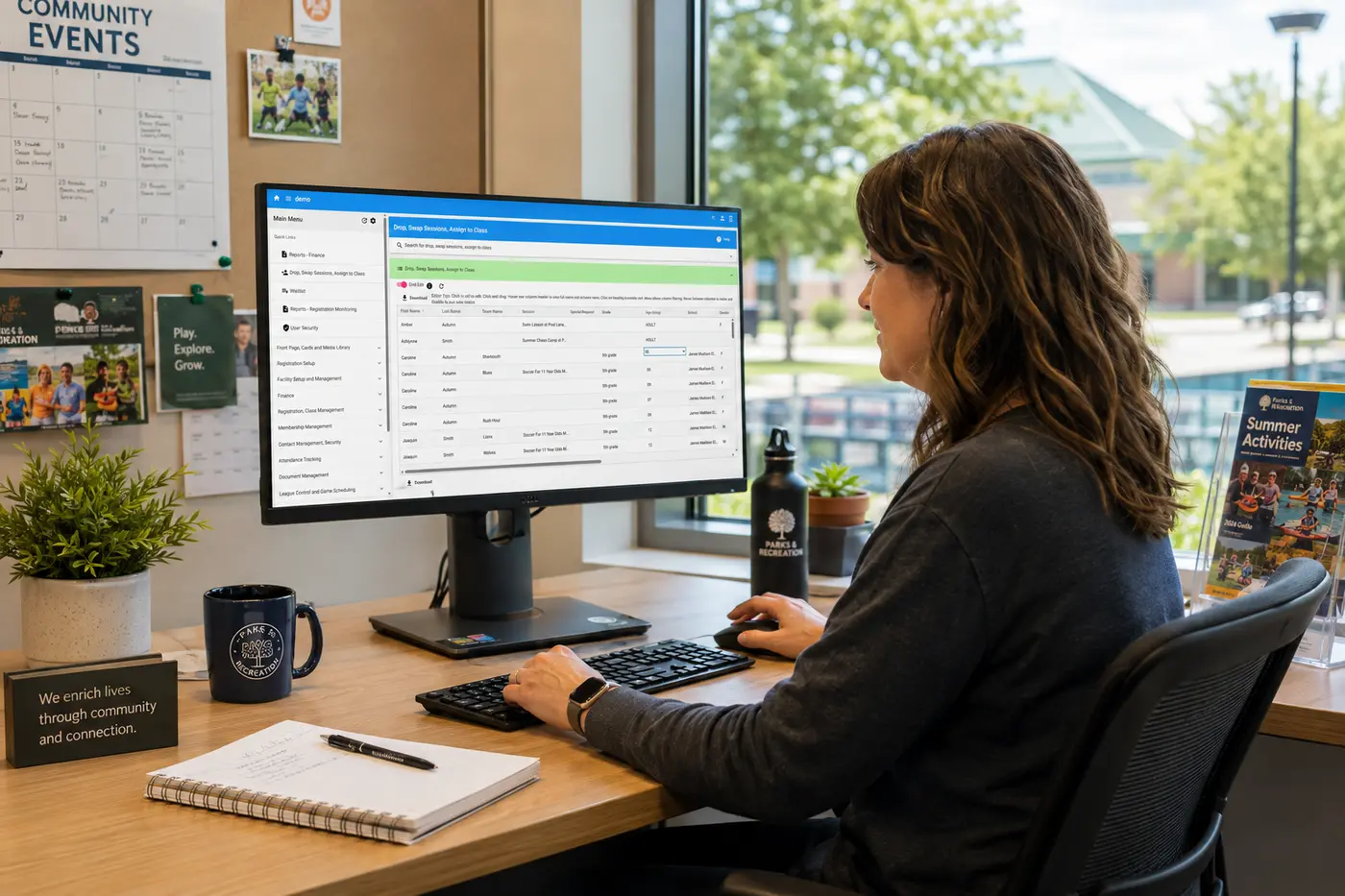 Recreation administrator working at a community recreation office