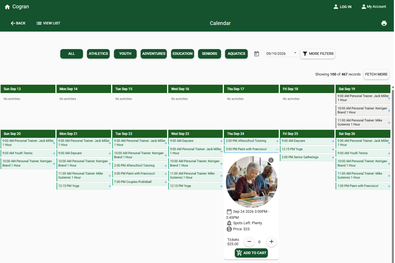 Cogran registration portal showing program categories